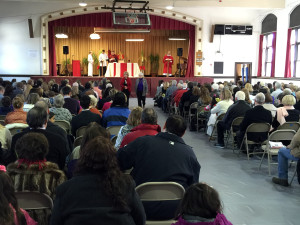 Palm Sunday 2015;  last  Mass in the gym before returning to our renovated church.